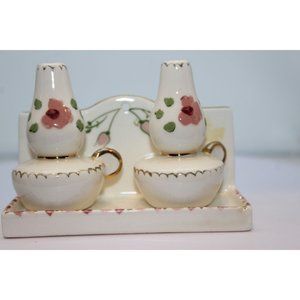 Salt & Pepper Shakers - Vintage Poinsettia Studios CA Ceramic Lanterns & Tray